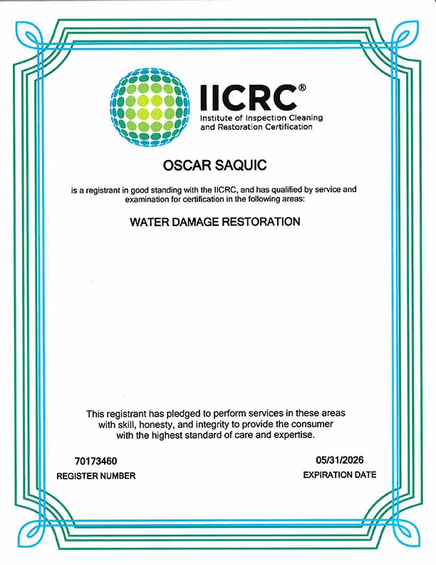 Oscar Saquic IICRC License